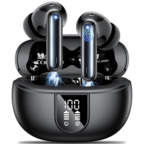 AOVOCE Wireless Earbuds Headphones Bluetooth 5.3 with 4 ENC Noise Cancelling Mics,Hi-Fi Stereo in Ear Ear Buds with LED Screen,42h Duration Playback,IPX6 Waterproof Earphones for iOS Android Black