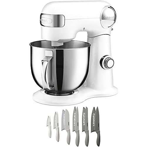 Cuisinart SM-50 Precision Master 5.5-Quart Stand Mixer, White Linen Bundle with Cuisinart Advantage 12-Piece Gray Knife Set with Blade Guards