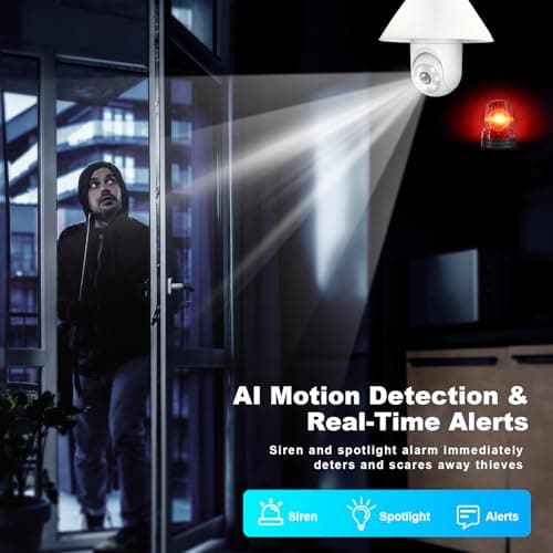 AlkiVision 2K Light Bulb Security Camera - 5G&2.4GHz Dual Bands 360° Motion Detection Cameras for Home Security, Full-Color Night Vision, Auto Tracking, Siren Alarm, 24/7 Recording 8