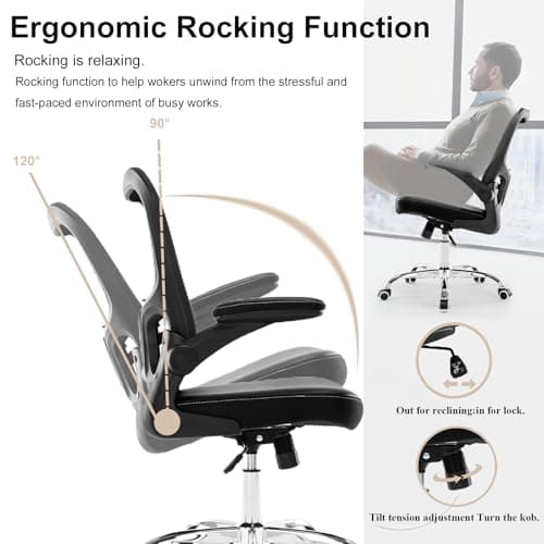 Office Chair, Mesh Ergonomic Desk Computer Chair with PU Leather Flip-up Armrest, Home Task Chair with Lumbar Support, Adjustable Executive Mid Back, Rolling Swivel,Black 6