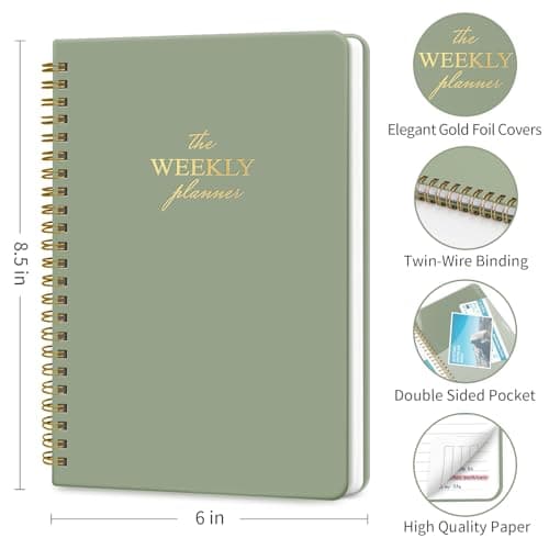 Undated Weekly Planner, Weekly To Do List Notebook with Goal & Habit Tracker Organizer, A5 Weekly Work Planner Notebook with Spiral Binding, 6" x 7.9" - Green 6