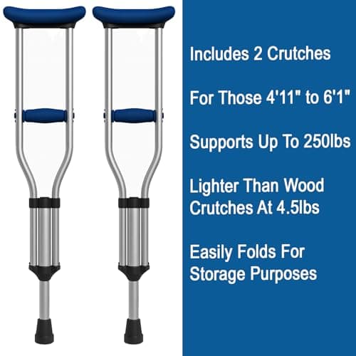 Carex Folding Aluminum Under Arm Crutches for Adults 4'11" to 6'1", 2 Lightweight Crutches Included, Universal for Walking, Walking Aid for Kids, Adults & Seniors, Includes Padded Underarm Cushions 9