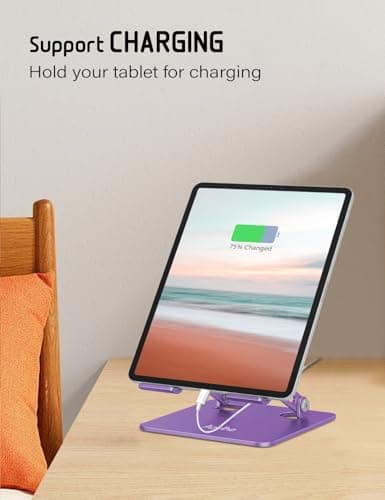 Aoviho Tablet Stand Holder for Desk, Adjustable Desktop Tablet Holder, Foldable Aluminum Tablet Mount for iPad pro 12.9, iPad Air Mini, Samsung Galaxy Tabs Z Fold Kindle Fire 4-12 inch Purple 7