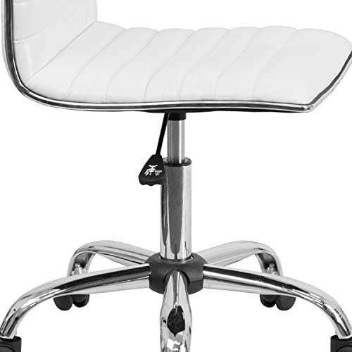 Flash Furniture Alan Low-Back Ribbed Upholstered Vinyl Swivel Desk Chair with Padded Seat, Modern Adjustable Height Padded Office Chair, White 9