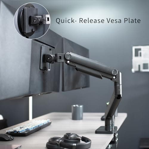 VIVO Heavy Duty Dual Ultra-Wide Monitor Tension Arm for up to 45 inch Screens, Holds 44 lbs per Arm, Premium Desk Mount Monitor Stand for 2 Ultrawides, Black, STAND-V200E 9