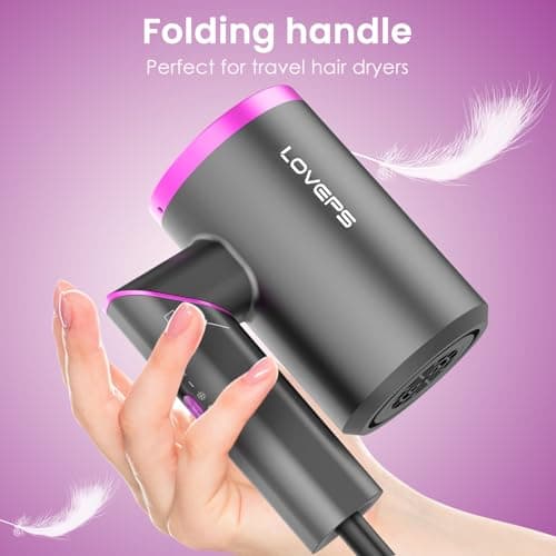 Hair Dryer Without Diffuser,1800W Foldable Ionic Travel Blow Dryer for Women, Low Noise Hair Dryer with Nozzle, Constant Temperature Hair Care Without Hair Damage, Royal Purple 6
