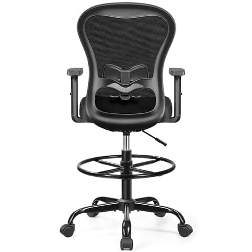 Primy Drafting Chair Ergonomic Tall Office Chair, High Back Breathable Mesh Desk Chair with Adjustable Footrest Ring Lumbar Support 2D Armrests, Executive Swivel Comfy Task Chair for Home Work Art