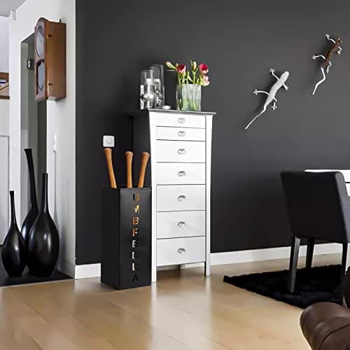 Hiceeden Square Metal Umbrella Holder, Free Standing Umbrella Rack Stand for Indoor Entryway, Umbrella Canes Walking Sticks Storage Bin for Office, Home, Hotel, Shop, 6.3" x 6.3" x 16.5", Black 8