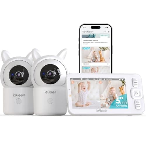 ieGeek Baby Monitor with 2 Cameras, 5" Screen & 1080P Cameras & Free Smart App Split Screen Dual Baby Monitor, Upgraded Night Vision/PTZ/2-Way Audio/Auto Tracking Detection Notification and Alert