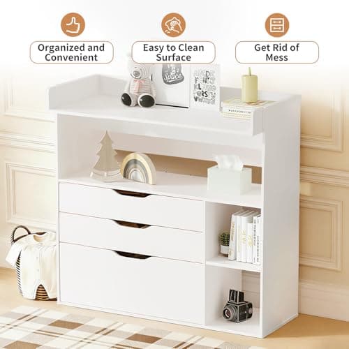 Pipleo Baby Changing Table Dresser with 3 Drawers and 3 Storage Shelves, Can be Used as a Baby Dresser with Changing Table Top, a Baby Changing Station, a Wood Diaper Changing Station (White) 6