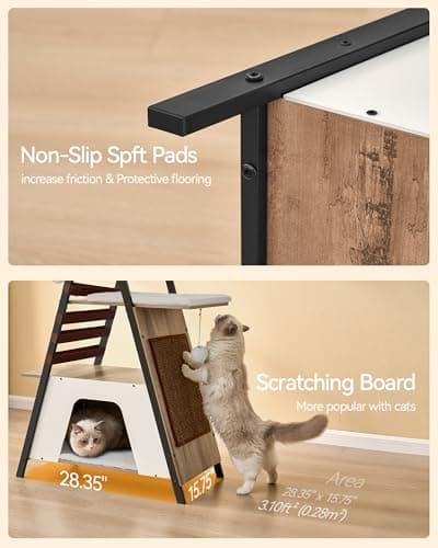 FourFurPets 72.4" Cat Tree, Modern Cat Tower for Indoor Cats, Multi-Level Cat Condo with Caves, Tall Cat Tree with Cat Scratching Board, Wooden Cat Tower with Large Perch, Removable Pads, Camel Brown 9