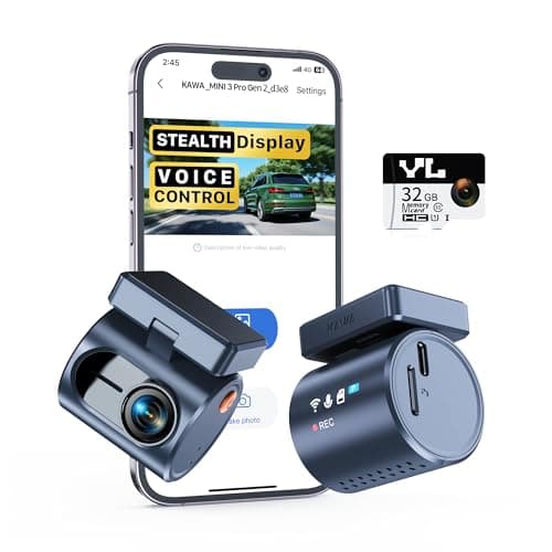 KAWA 2K Dash Cam for Cars with Voice Control - Stealth Display Tiny Dashcam Front Included 32GB Micro SD Card, Super Night Vision, 1296P QHD, G-Sensor, Built in WiFi & App Car Camera