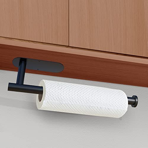 DEKAVA Paper Towel Holder Under Cabinet Wall Mount for Kitchen Towel, Self-Adhesive Bar, Rack, SUS304 Stainless Steel 13 inch (BlackA, 1) 3