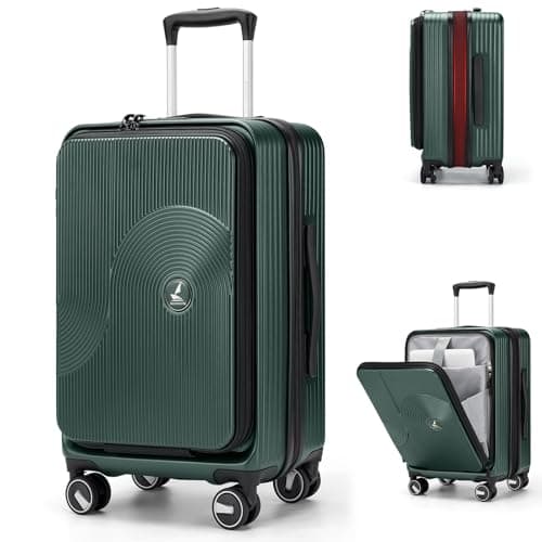 RAINSMORE Carry on Luggage 20 Inch Expandable, Airline Approved Carry on Suitcase Top Opening Hard Shell Rolling Travel Luggage with TSA Lock & Spinner Wheels, Green