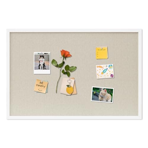 DAHAPYBOO Cork Board with Linen White,Bulletin Board 30"x20" Hanging Corkboards for Office Home School Message Board or Vision Board Decoration.