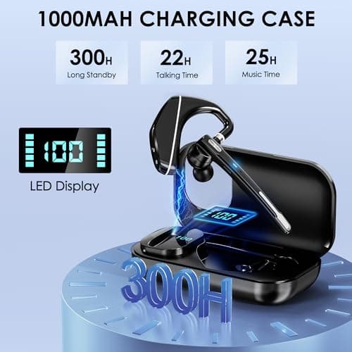 EKVANBEL Bluetooth Headset V5.3, Wireless Earpiece with 1000mAh Charging Case, 96H Talktime, Hands Free Noise Canceling Headphones with Dual-Mic for Computer Cell Phones Trucker Home Office Work 2