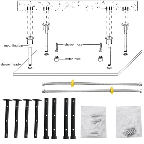 Rain Shower Head 16"x32" Stainless Steel Rainfall Showerhead,Black Square Bathroom Shower Head,Ceiling Mounted 4