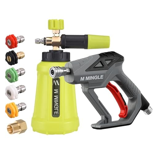 M MINGLE High Pressure Washer Gun Snow Foam Lance, 4000 PSI Cannon Foam Blaster Power Washer with 1/4" Quick Connector, Car Wash Foam Cannon Kit with 5 Pressure Washer Nozzle Tips, 1 Liter