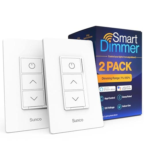Sunco 2 Pack Smart Dimmer Switch, Double Rocker Wall Light Switch, WiFi Compatible with Tuya, Smart Life, Sunco Lighting Smart App, 120V, Compatible with Alexa and Google Assistant.