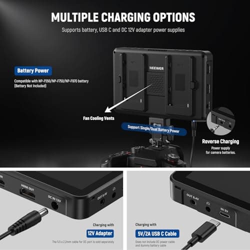 NEEWER F700 7" Camera Field Monitor, 2000nit HD 1920x1080 IPS Touch Screen with 3D LUT, 4K HDMI Loop in/Out with Peak Focus DSLR Video Assist HDR Waveform, Cold Shoe Mount, Battery Not Included 8