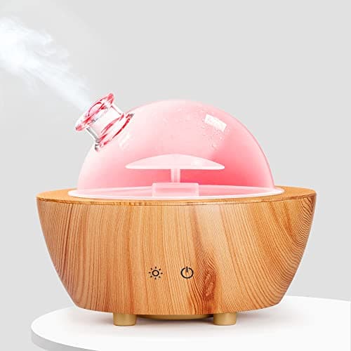 Glass Essential Oil Diffuser Wood Grain Base, 280ml Aromatherapy Diffusers Cool Mist Humidifier, LED Light in 7 Colors with Waterless Auto-Off Protection, for Office, Home, Yoga, Spa
