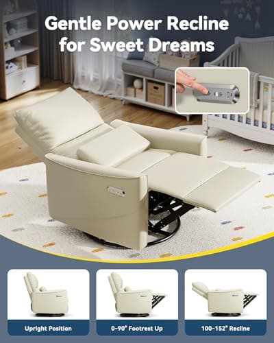 Power Swivel Rocker Recliner Chair for Adults, Glider Nursery Reclining Chair with Lumbar Support, Electric Recliner with USB Type-C Ports, Rocking Recliner for Living Room, Nursery 6