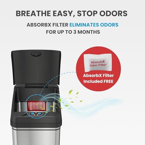 iTouchless 13 Gallon Patented Sensor Trash Can with Lid & Odor Filter, Original Inventor 50L Automatic Kitchen Garbage Bin, Fingerprint-Proof Stainless Steel, Pet-Proof Lock, Soft-Close, Silver 5