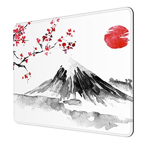 Niniubye Mouse Pad, 30% Thicker Japanese Style Computer Pad, Anti-Slip Rubber Mouse Mat with Stitched Edges for Gaming, Office, Laptop, PC, Women & Men, 8" x 10" Thick 5 mm, Fujiyama Sakura