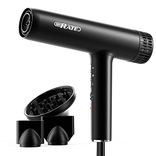 SHRATE Hair Dryer, Professional Brushless Motor Ionic Blow Dryer, 3 Heat Settings & 3 Speed with Diffuser & 2 Concentrator Nozzles for Easy Styling Healthy Hair