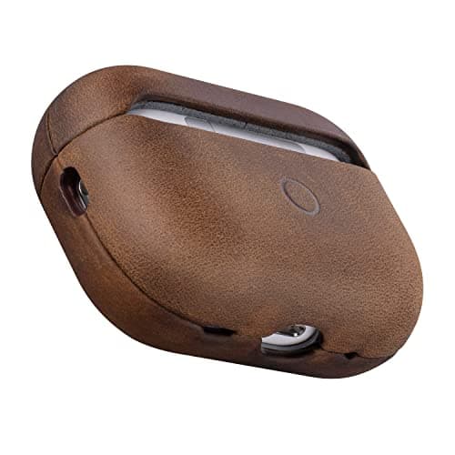 Maogoam for AirPods Pro 2nd Generation Leather Case Cover with Button, Genuine Oil Wax Crazy Horse Cowhide Leather Case for Airpods Pro 2, Indiana-Jones Style, The Front LED Visible,Dark Brown