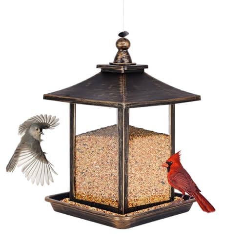 Gbekery 3.5 Lb Capacity of Plastic Hanging Bird Feeder,Large Bird Feeders for Outdoors with The Locked Toggle Design,Hanging for Garden,Yard and Decoration Outside,Weatherproof,Brown