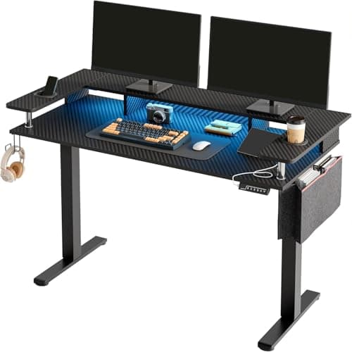 Bestier LED Electric Standing Desk Adjustable Height, 58x26 Inch Large Sit Stand Desk with Monitor Stand, Ergonomic Rising Office Workstation, Headphone Hook & Storage Bag 9