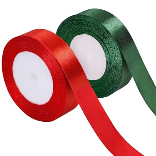 2 Rolls 60 Yard Christmas Satin Ribbon, 1 Inch Wide Double Faced Polyester Red Green Ribbon for Gift Wrapping, Crafts, Wedding, Bow Making, Christmas Tree Decoration(Red, Green)