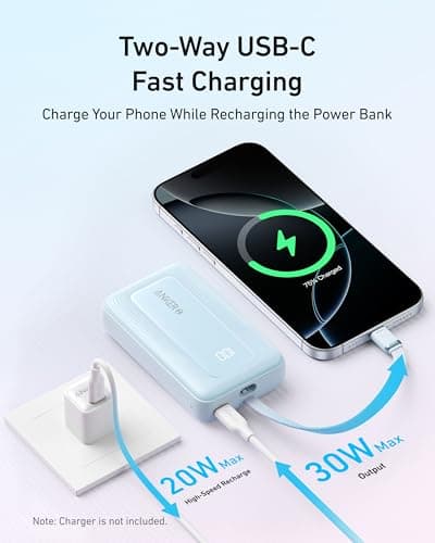 Anker Portable Charger, 10,000mAh 30W Power Bank, USB-C in and Out Fast Charging Battery Pack, Travel Essential Phone Power Bank, for iPhone 17/16, Galaxy and More (Black, 10000.00, Milliamp Hours) 5