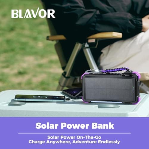 BLAVOR Solar Power Bank 20000mAh Built-in Cables, Wireless Charger for Apple Watch, 20W Fast Charging Battery Pack with USB C, Flashlight, Solar Charger for iPhone, iPad, iWatch, Samsung 7