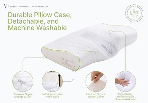 Vaverto Orthopedic Cervical Pillow for Side Sleeping- Adjustable Contour for Neck & Pain Relief, Ideal for Side, Back & Stomach Sleepers, Odorless Memory Foam, Organic Cotton Cover - Standard Size 6