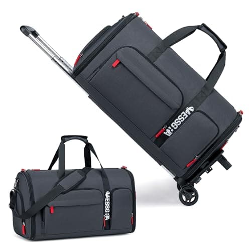 Vessgra Rolling Garment Bags for Travel, Garment Bag with Wheels, Convertible Garment Duffel bag, Carry On Garment Bag with Shoe Pouch, Rolling Duffel Bag with Detachable Trolley System-Dark Grey