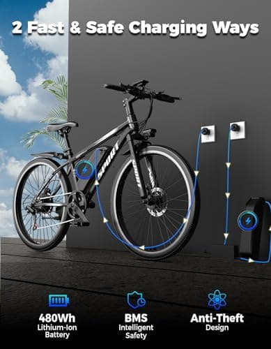 Misodo Electric Bike for Adults, 1500W Peak Mountain Ebike with 28 MPH, 65 Miles Range, 7 Speeds, 48V 10Ah Removable Battery 26" Ebike for Commute 8