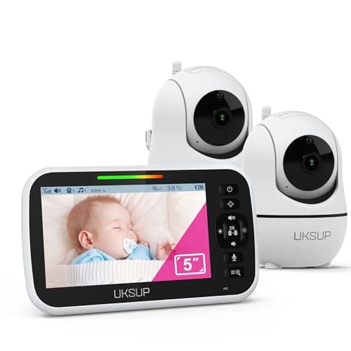 UKSUP Baby Monitor with 2 Cameras and Audio - Video Baby Monitor with 960ft Long Range, Remote Pan-Tilt-Zoom, Night Vision, Temperature Sensor, 2-Way Talk, 8 Lullabies, 30-Hour Battery & No WiFi