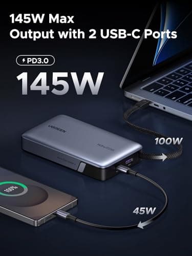 UGREEN Nexode Power Bank, 20000mAh 145W Laptop Portable Charger with Built-in USB-C Cable 72Wh Fast Charging Business Travel Battery Pack for MacBook Pro/Air/ipad/iPhone 17/Samsung S25/Dell/HP/Lenovo 2