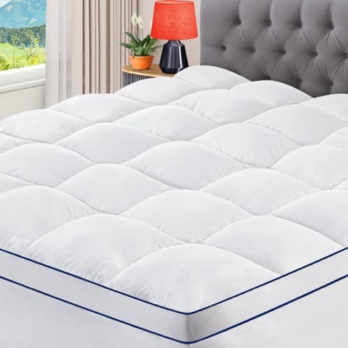 CYMULA Queen Mattress Topper, Extra Thick Pillow Top Mattress Topper, Firm Cooling Mattress Pad Cover with 8-21 Inch Elasticated Deep Pockets, Plush Down Alternative Fill Mattress Protector