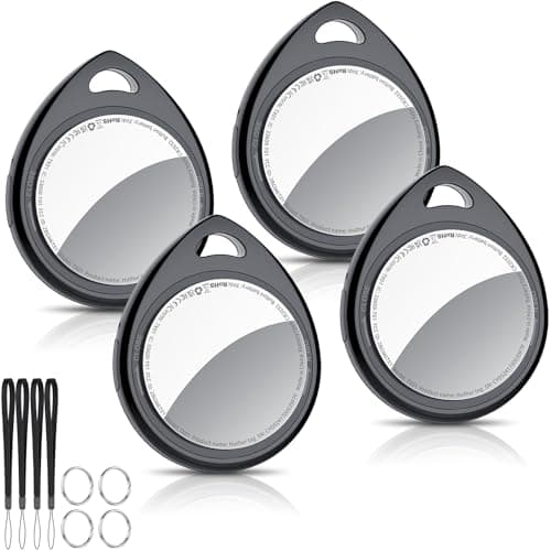 Air Tracker Tags-4 Pack, 5.3 Bluetooth Tracker Work with Apple Find My (iOS Only), 100dB Sound, Smart Tag with Keychain/Lanyard, Item Finder for Luggage/Key/Suitcase, Replaceable Battery, Black.