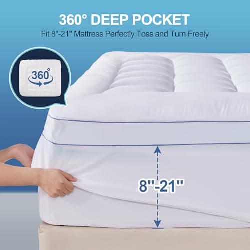 Eiayeebil King Memory Foam Mattress Topper, 4 Inch Dual Layer Mattress Pad with Pillow Top Mattress Topper King Size Bed Cover, Support for Back Pain (White) 6