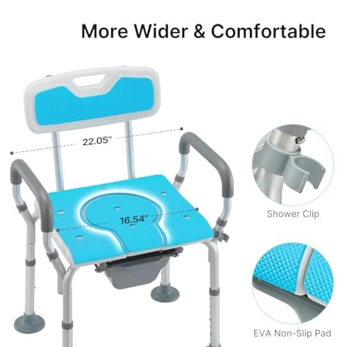 HEAO 4 in 1 Heavy Duty Bedside Commode with Arms and Back 400lbs, Medical Commode Chair with Bucket, Adjustable Padded Commode Chair for Toilet, Potty Chair for Seniors, Adults, Handicapped 6