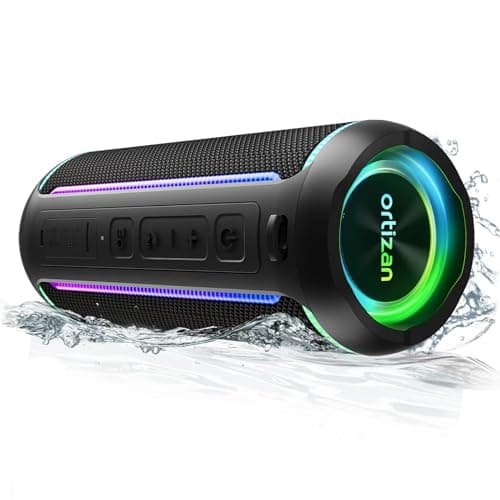 Ortizan Portable Bluetooth Speaker (3nd Gen), Bold 40W Sound with DSP Bass Boost, IPX7 Waterproof, 30Hrs of Playtime, TWS, BT 5.3, Colorful Lights, EQ, USB, Wireless for Home, Outdoor, Party - Black