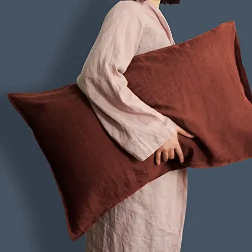 Linen World French Linen Pillow Case Set of 2,Moisture-Absorbing Pillow Shams,Queen Size (20''x30''),Red Pear