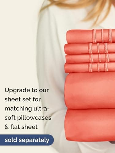 Extra Deep Cal King Fitted Sheet - Hotel Luxury Single Fitted Sheet Only - Easily Fits 18 inch to 24 inch Mattress - Ultra Soft, Wrinkle & Fade Free w/Extra Deep Pockets - Breathable & Comfy - Coral 7