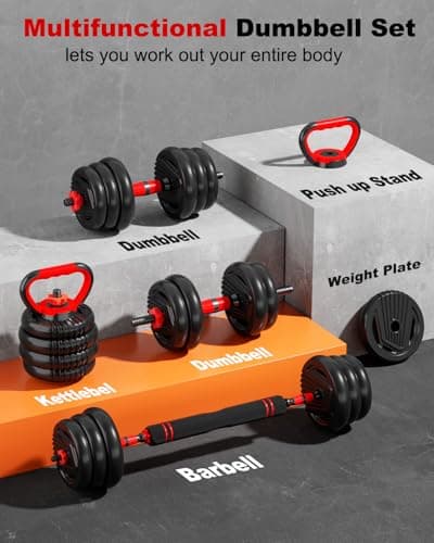 UNNMIIY Adjustable Dumbbells, 20/30/45/70/90lbs Free Weight Set with Connector,5 in1 Dumbbells Set Used as Barbell, Kettlebells, Push up Stand, Fitness Exercises for Home Gym Suitable Men/Women 6