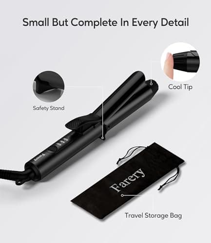 FARERY Travel Curling Iron, 1 Inch Mini Curling Iron Travel Size with 3 Adjustable Temp, 100-240V Dual Voltage, Auto-Off, Ceramic Mini Hair Curler with Keratin&Argan Oil Infuse, Includes Storage Bag 6