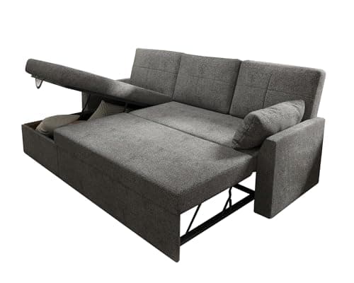VanAcc Sleeper Sofa, Sofa Bed- 2 in 1 Pull Out Couch Bed with Storage Chaise, Sleeper Couch for Living Room, Grey Linen 8